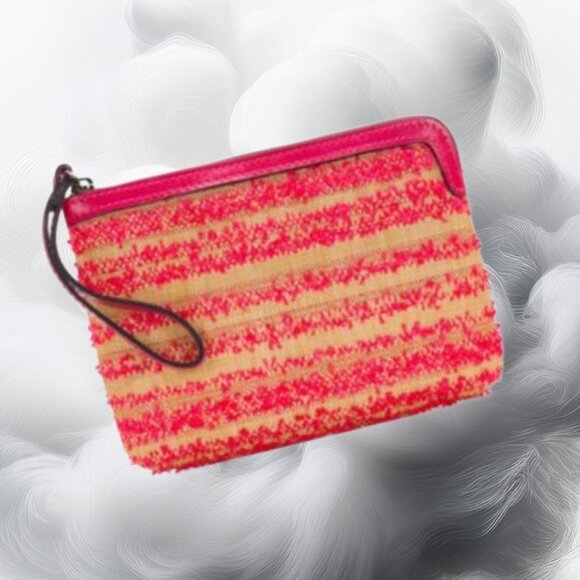 Patricia Nash Cassini Ebbe Woven Collection Wristlet, Tan & Bright Pink - Picture 1 of 5